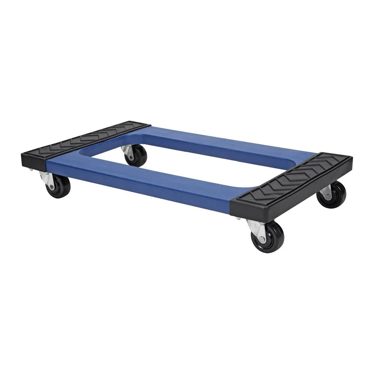 Blue four-wheel furniture dolly included with every package
